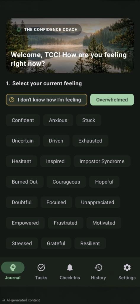 Confidence coaching screen